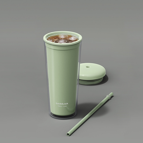 Ly Nhựa 2 Lớp Locknlock Kèm Ống Hút Macaron Double Wall Cold Cup 750ml 3 Màu (Xanh Mint, Xanh Da Trời, Hồng) - HAP533, , large image number 2